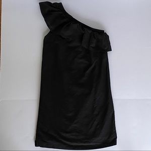 J CREW Factory Linen Black One Shoulder Ruffle Dress